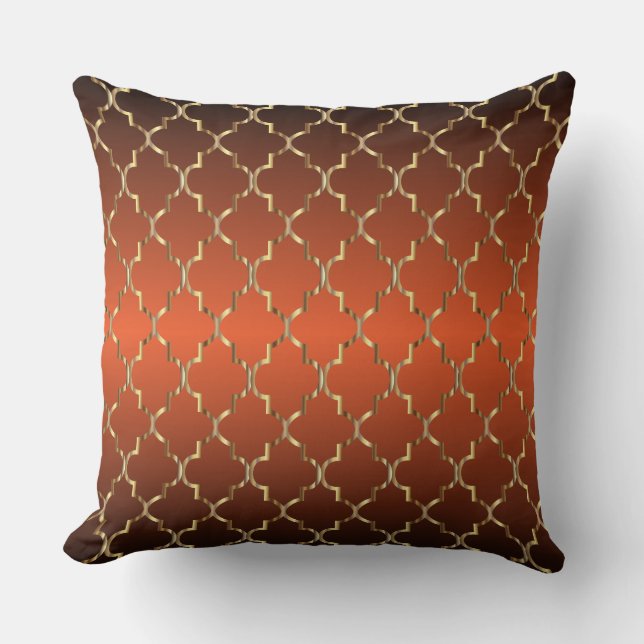Coussin Motif de Quatrefoil d'or sur l'orange brûlée (Recto)