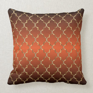 Coussin Motif de Quatrefoil d'or sur l'orange brûlée