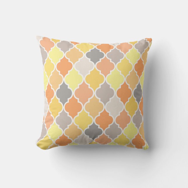 Coussin Motif de quatrefoil jaune, orange et gris (Recto)