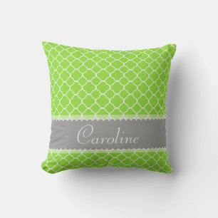 Coussin Motif de Quatrefoil vert brillant personnalisable