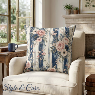 Coussin Motif de rayure florale marine à l'aquarelle Desig