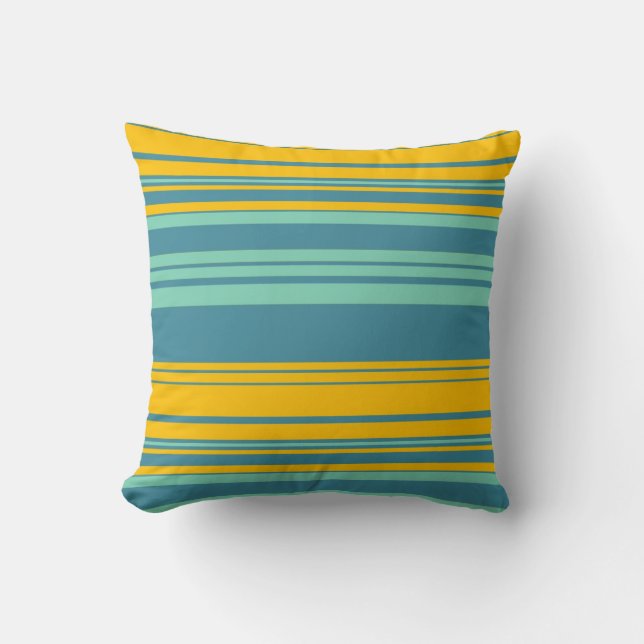 Coussin Motif de rayures bleues à la menthe jaune (Recto)
