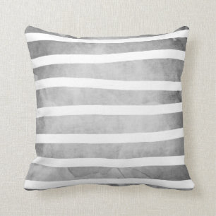Coussin Motif de rayures d'aquarelle de blanc gris