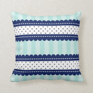 Coussin Motif de rayures et de pois de bleu marine d'Aqua