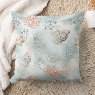 Coussin Motif de récifs coralliens et de vagues aqua