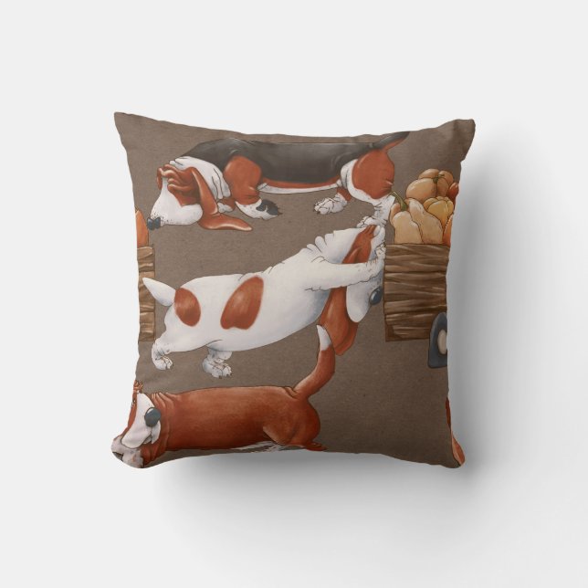 Coussin Motif de récolte Citrouille Basset Hound (Recto)