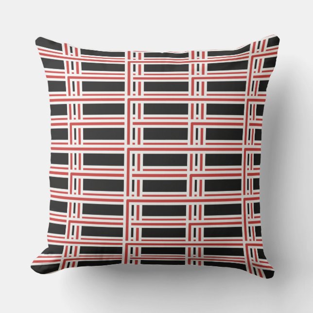 Coussin Motif de rectangle rouge et blanc à verrouillage e (Recto)