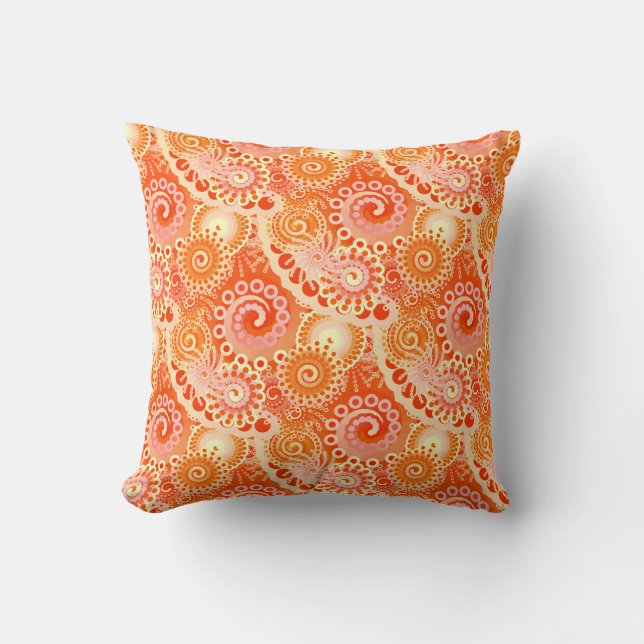 Coussin Motif de remous de fractale, nuances de l'orange (Recto)