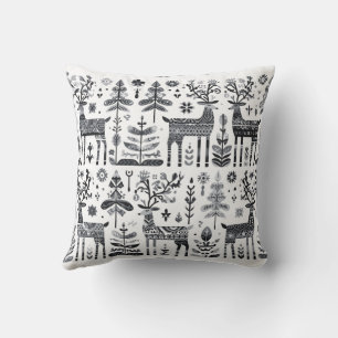 Coussin Motif de renne noir et blanc amusant