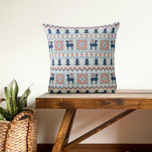 Coussin Motif de rennes de Noël bleu brun