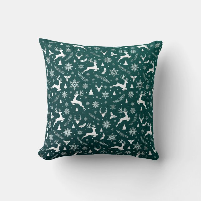 Coussin Motif de rennes verts moderne Joyeux Noël (Recto)