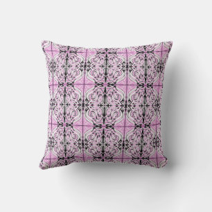 Coussin Motif de répétition Abstrait rose noir blanc