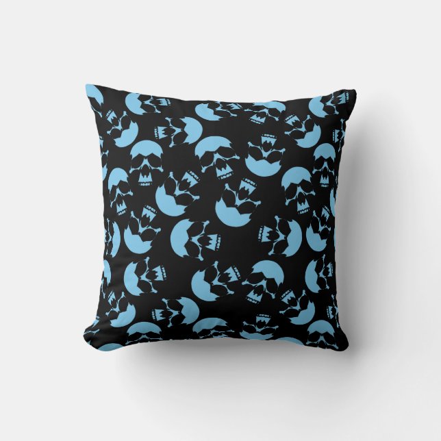 Coussin Motif de répétition bleu et noir | Motif crâne (Recto)