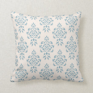 Coussin Motif de répétition de damassé de crête - bleu