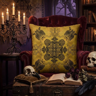 Coussin Motif de répétition de dessin linéaire tribal goth