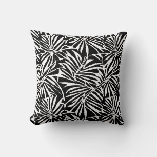 Coussin Motif de répétition de feuille tropicale noire et