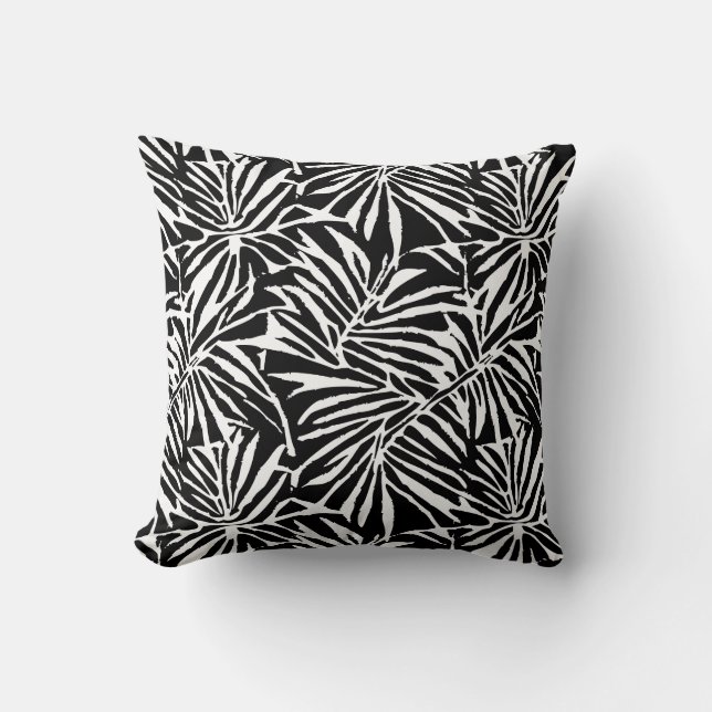 Coussin Motif de répétition de feuille tropicale noire et  (Recto)