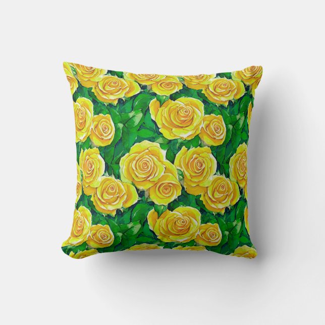 Coussin Motif de Rose d'aquarelle jaune (Recto)