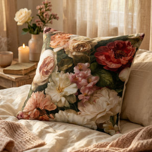 Coussin Motif de rose de pivoine aquarelle florale romanti