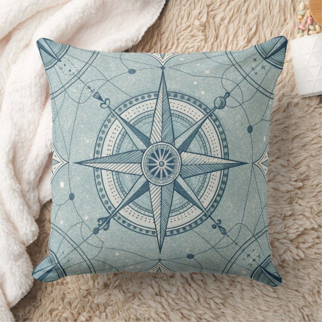Coussin Motif de rose des vents de compas nautique vintage (Couverture)