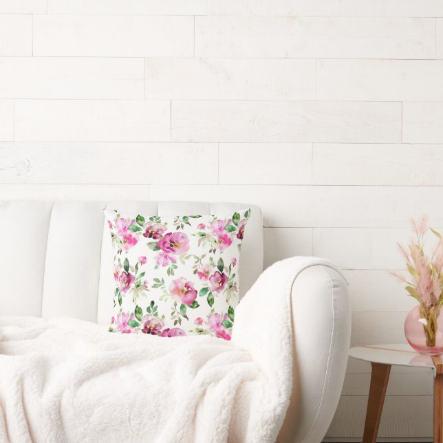 Coussin Motif de rose sauvage à l'aquarelle (Canapé)