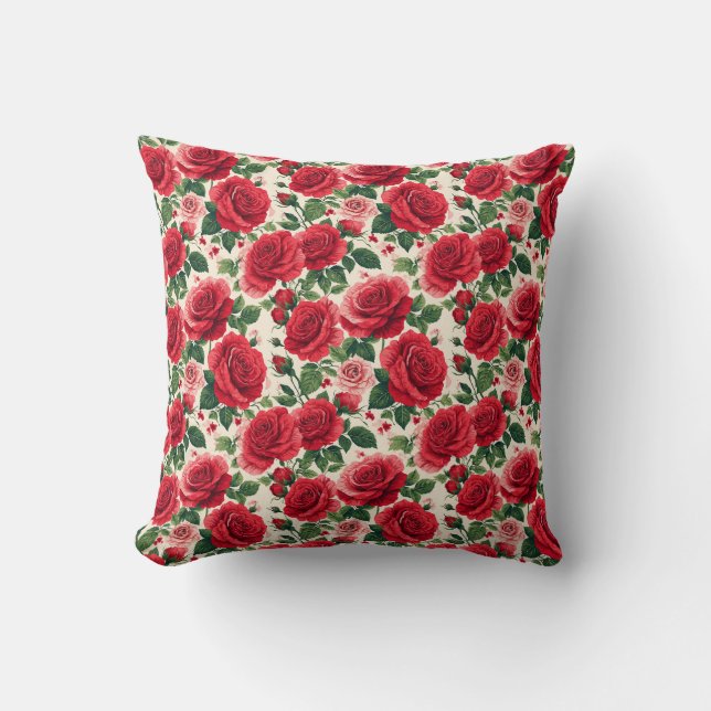 Coussin Motif de rose vibrant avec des roses rouges et ros (Recto)