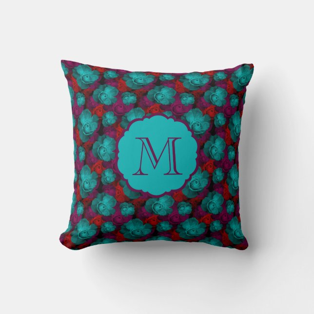 Coussin Motif de roses gras funky Monogramme (Recto)