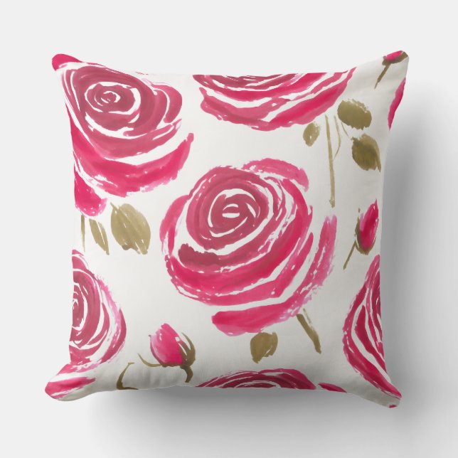 Coussin motif de roses rouges peintes (Recto)