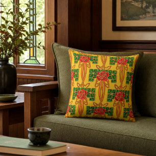 Coussin Motif de rosier de style Arts & Crafts