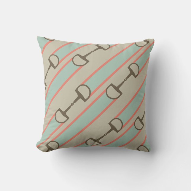 Coussin Motif de ruban de Coral et Mint Horse Bit (Recto)