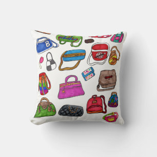 Coussin Motif de sac à main illustré mignon et amusant Art