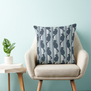 Coussin Motif de silhouette de chat bleu marine avec rayur