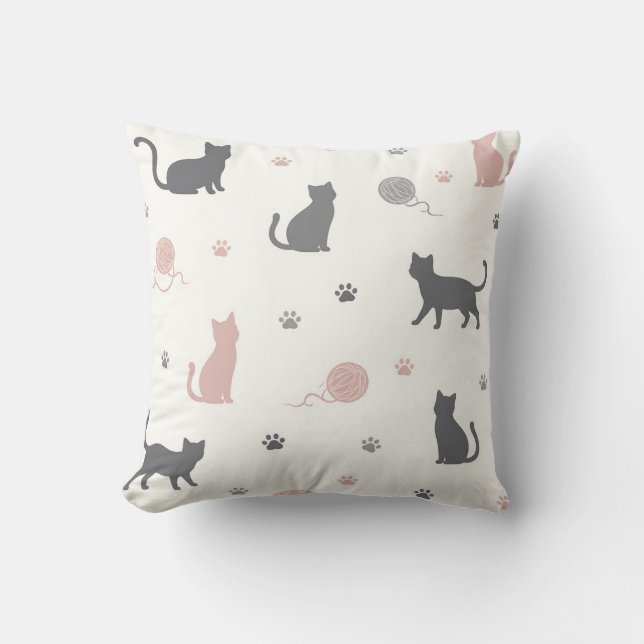 Coussin Motif de silhouette de chat et de fil fantaisiste (Recto)
