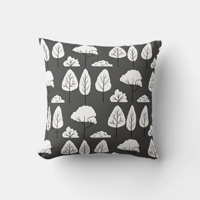 Coussin Motif de silhouettes d'arbres blancs sur gris  (Recto)