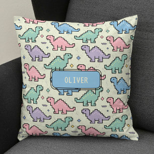 Coussin Motif de silhouettes de dinosaures pixelisés de l'