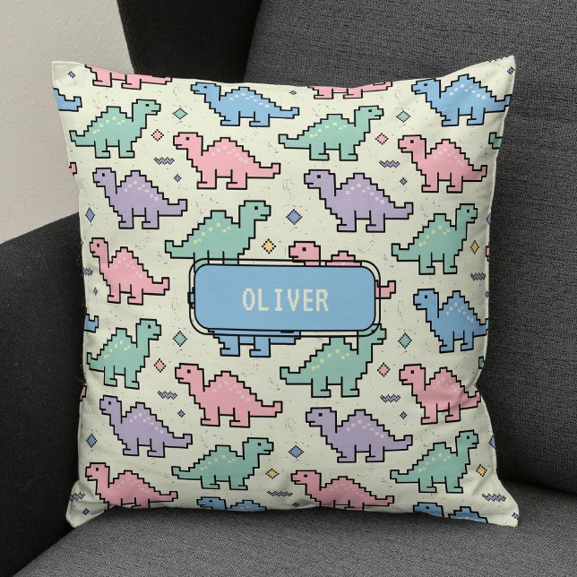 Coussin Motif de silhouettes de dinosaures pixelisés de l' (Créateur téléchargé)