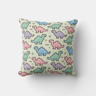 Coussin Motif de silhouettes de dinosaures pixelisés de l'