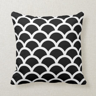 Coussin Motif de sirène à l'échelle de poisson noir et bla