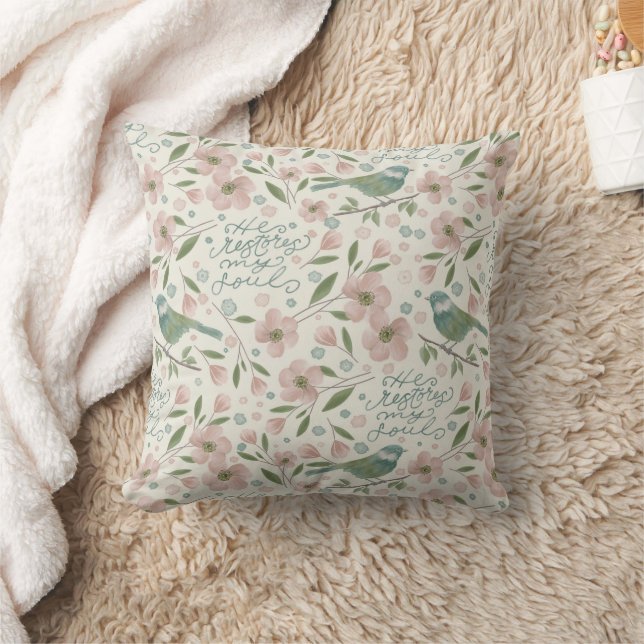 Coussin Motif de source botanique Il restaure mon âme (Couverture)