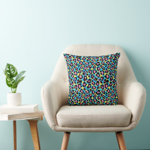Coussin Motif de Spots Neon Leopard