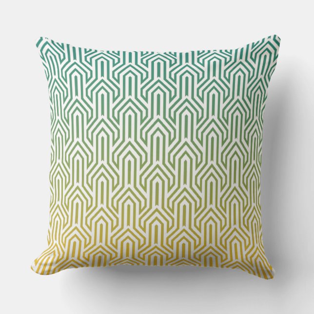 Coussin Motif de style Art déco jaune et turquoise ombre (Recto)