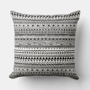 Coussin Motif de style aztèque motif noir blanc