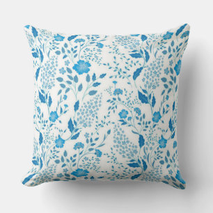 Coussin Motif de style broderie florale bleu blanc  