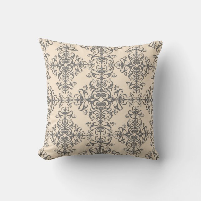 Coussin Motif de style damassé crème et gris élégant (Recto)