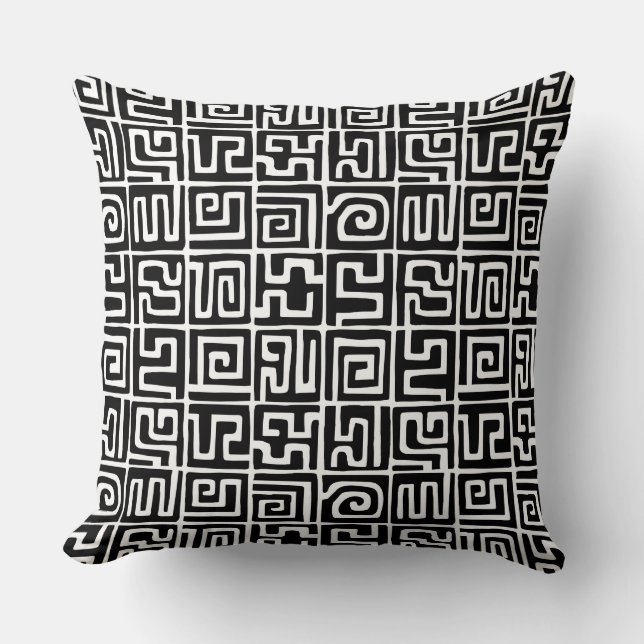 Coussin Motif de style Kuba 071019 - Noir et blanc (Recto)