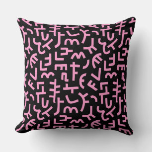 Coussin Motif de style Kuba 121019 - Rose sur fond noir