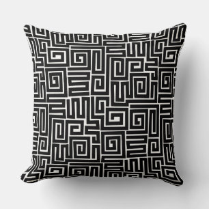 Coussin Motif de style Kuba 280922 - Noir sur blanc