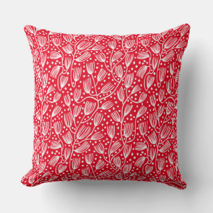 Coussin Motif de style tissu à écorce - Blanc sur rouge E6