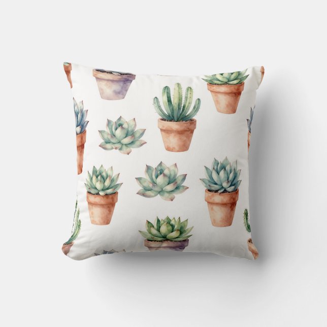 Coussin Motif de succulentes à l'aquarelle (Recto)