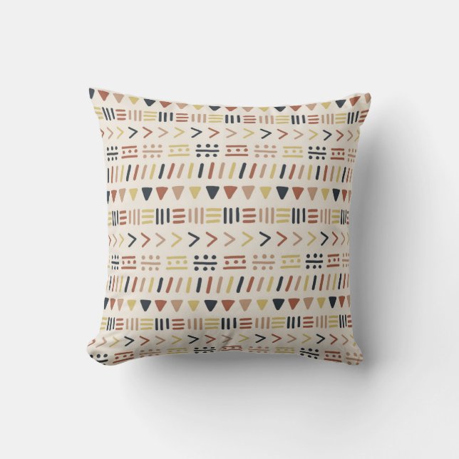 Coussin Motif de symbole tribal abstrait boho à points et  (Recto)